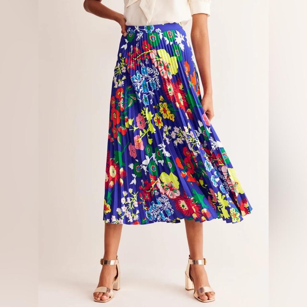 Boden Blue Floral Midi Skirt